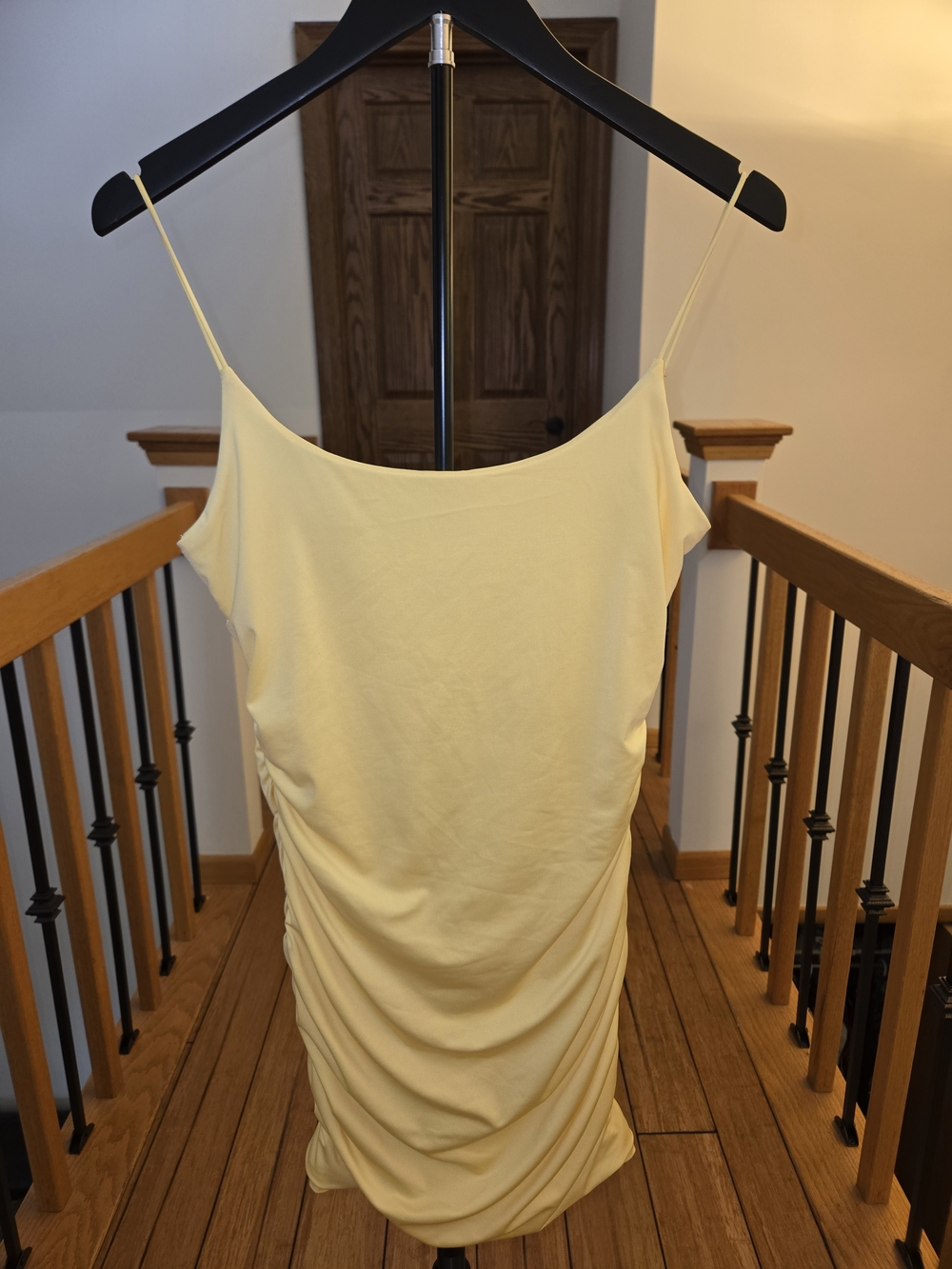 Yellow Ruched Spaghetti-Strap Women's Dress